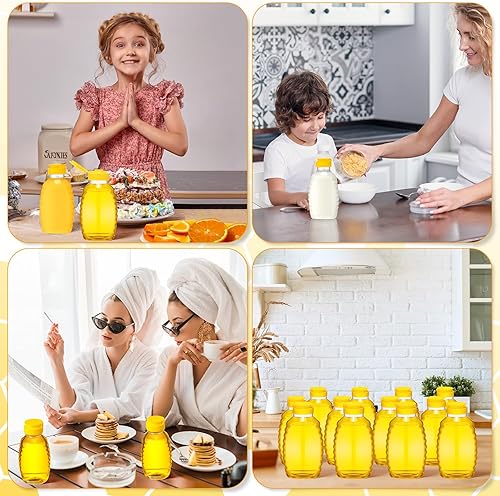 Miniatura 5 de Tioncy 96 botellas de miel de plástico transparente de 16 onzas, frascos de miel con tapas, recipientes de botellas de miel, botellas vacías de oso