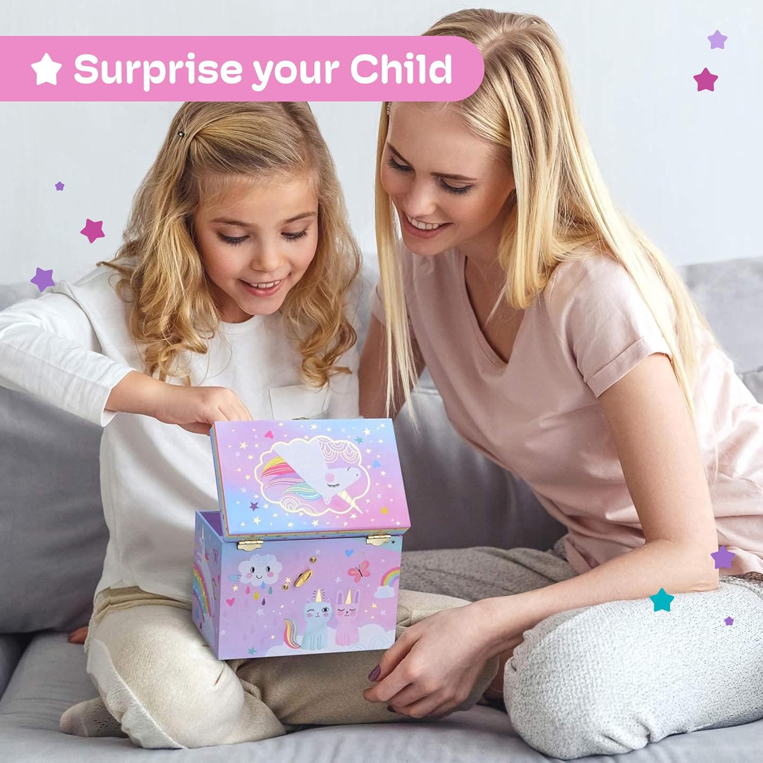 Jewelkeeper Unicorn Musical Jewelry Box for Girls - Cotton Candy Unicorn Design Music Box with 2 Pullout Drawers to Store Earrings, Necklace and Bracelets, Plays The Beautiful Dreamer Tune