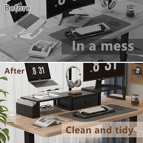 Miniatura 5 de LANDVOI Soporte de monitor doble resistente, con capacidad para 2 pantallas de hasta 27 pulgadas, elevador de monitor de longitud y ángulo