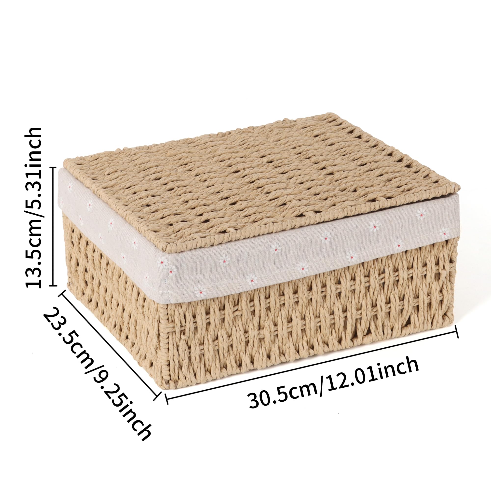 FEILANDUO Canastas de mimbre con tapa, cestas de cuerda de papel tejidas a mano para organizar, cesta rectangular para almacenamiento, cajas de escritorio con tapas, organizador para el hogar, grande