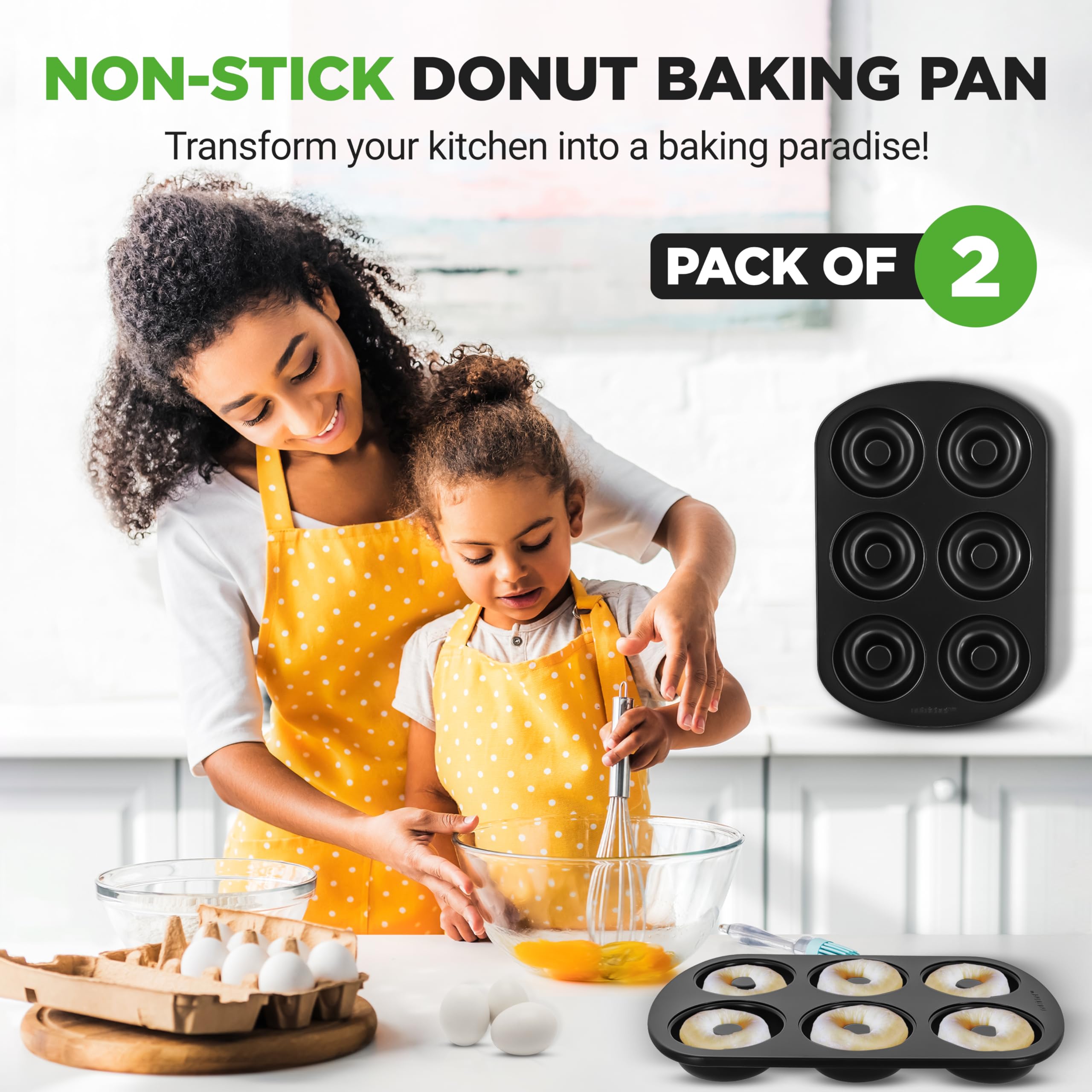 Condition photo showing New/Like New for nutrichef nonstick donut pans for baking | 6 durable & easy to clean doughnut molds | fits full-sized doughnuts | oven safe up to 450f | bake perfect donuts & bagels | 12.5 x 8.5 donut trays | 2 pack