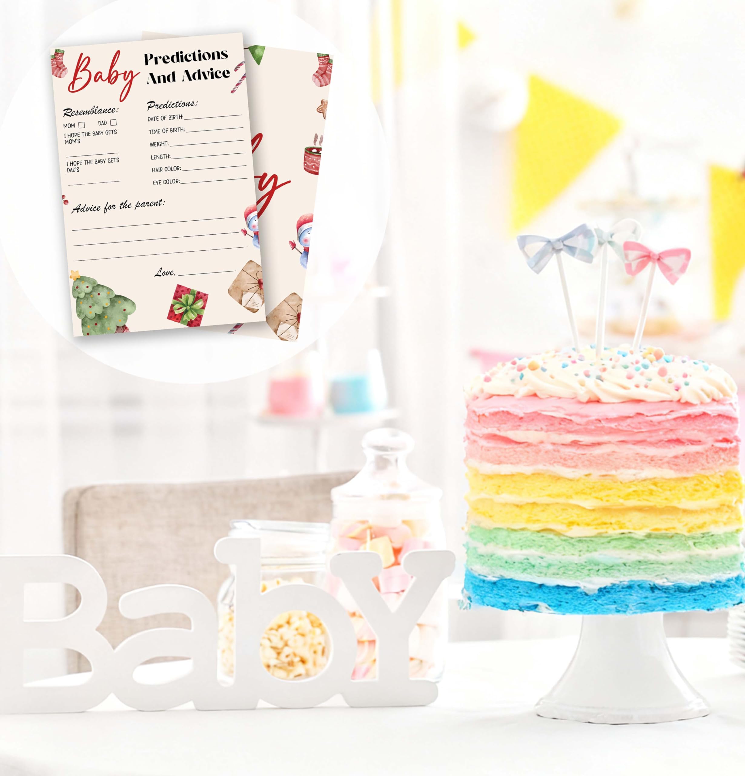 Świąteczne karty do gry na baby shower – 25 dwustronnych kart przewidywania i porad dla dzieci, zimowe upominki na imprezę neutralną płciowo - C02