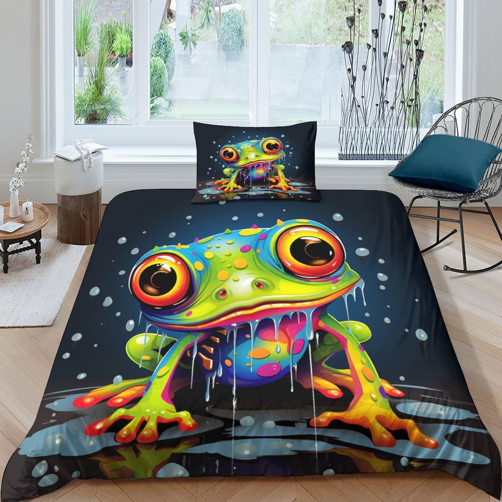 Housses de couettes grenouille 3D et parure de lit microfibre 135x200cm single 3 pièces
