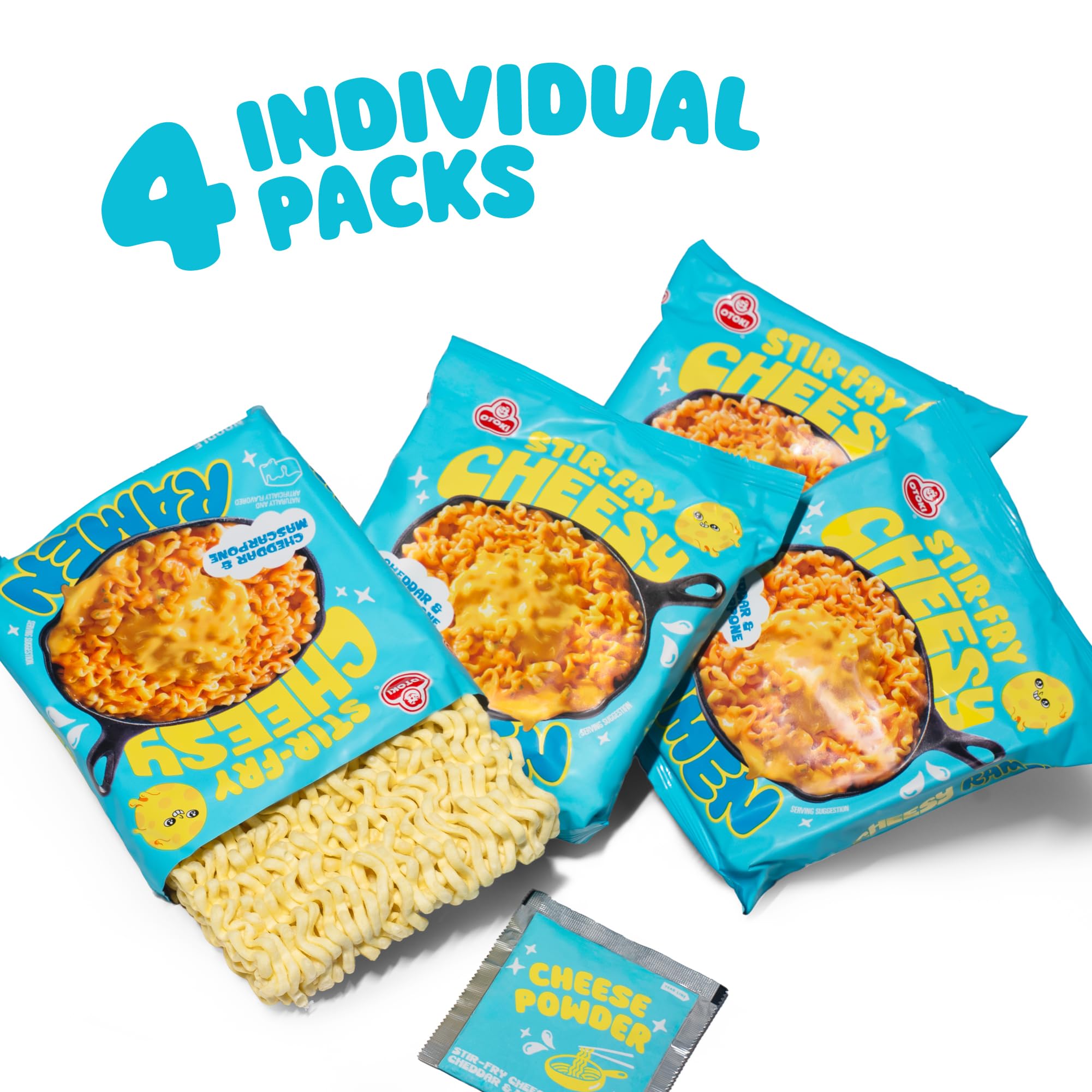 OTOKI Cheesy Ramen – Cheddar & Mascarpone Flavor | Creamy & Savory Stir-Fry Korean Instant Noodles | 3.88 oz (Pack of 4)