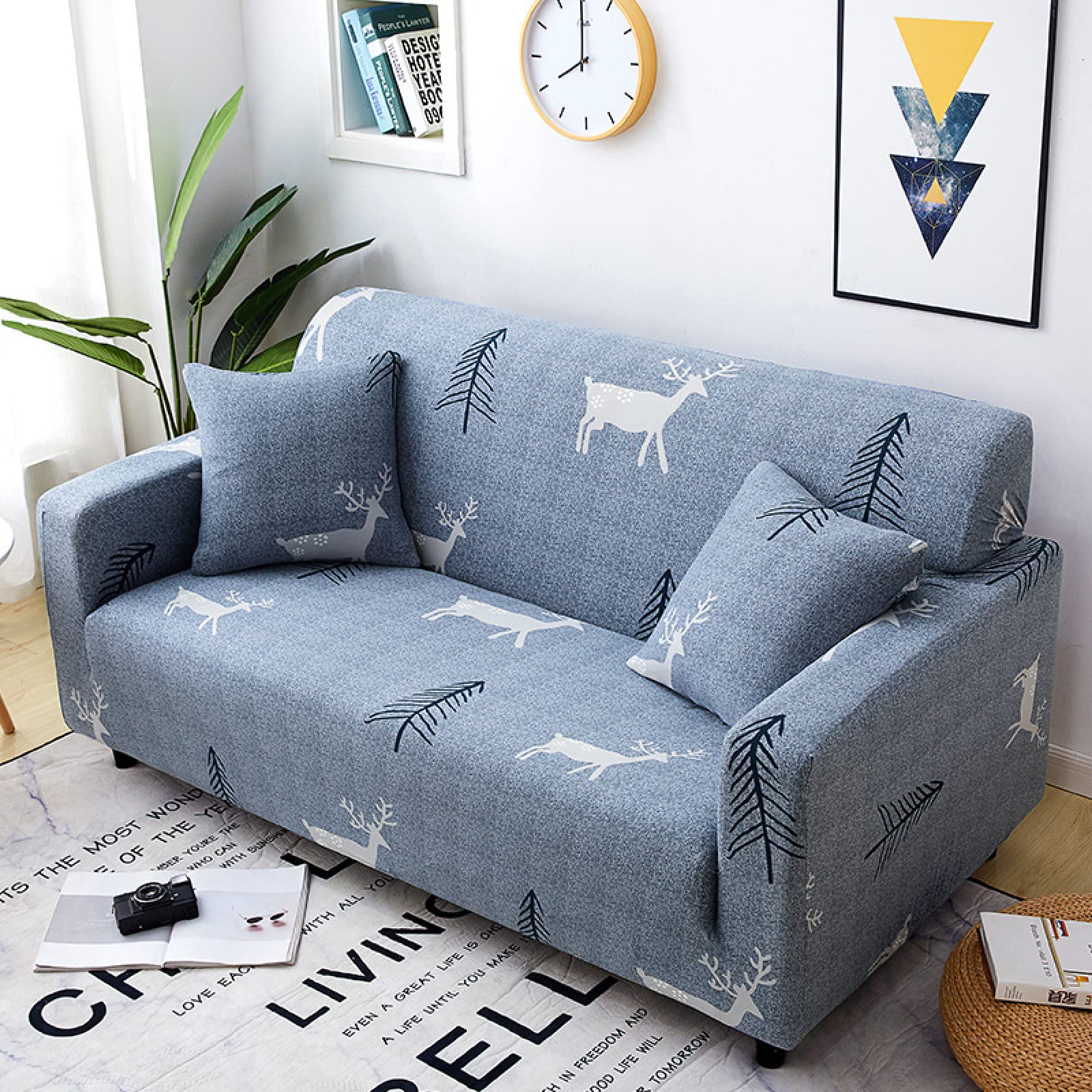 Housse de canapé d'angle bleu noir lavable pour un salon familial purifié