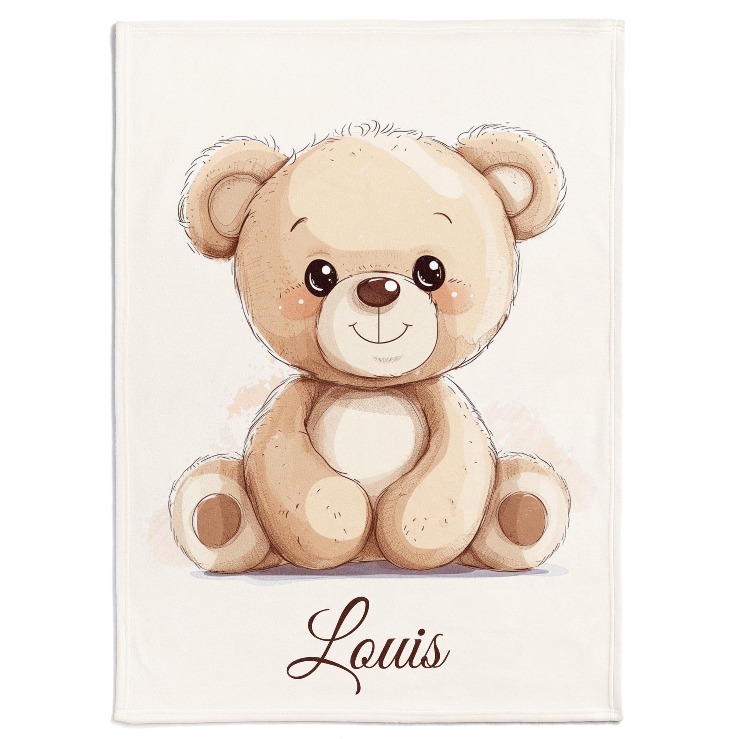 Pictogogo Personalisierte Babydecke mit Namen und Datum - Kuschelige Meilensteindecke aus Minky-Fleece, Ideal als Geburtsgeschenk (Teddy Klassik)