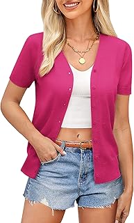 GRACE KARIN Womens Short Sleeve Cardigan Sweaters 2026 Summer Lightweight Cropped Cardigan V Neck Casual Clothing Tops