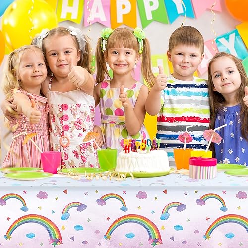 Miniatura 5 de Tegeme Mantel desechable de plástico con diseño de arco iris, impermeable, rectangular, fiesta, carnaval, suministros de decoración, 108 x 54