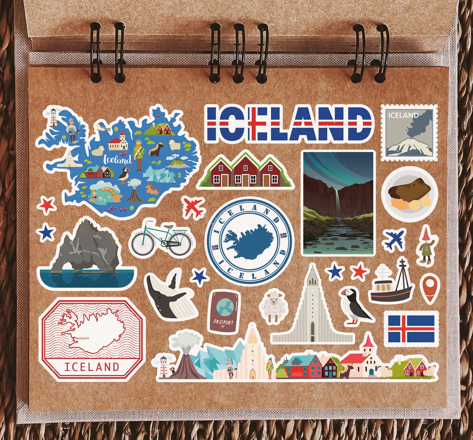 Autocollants A5 Islande - Vinyle Brillant 100 Microns Avec Motifs Monuments, Carte, Drapeau, Paysages… Parfait Pour Déco PC, Voiture, Valise, Cadeau Voyage