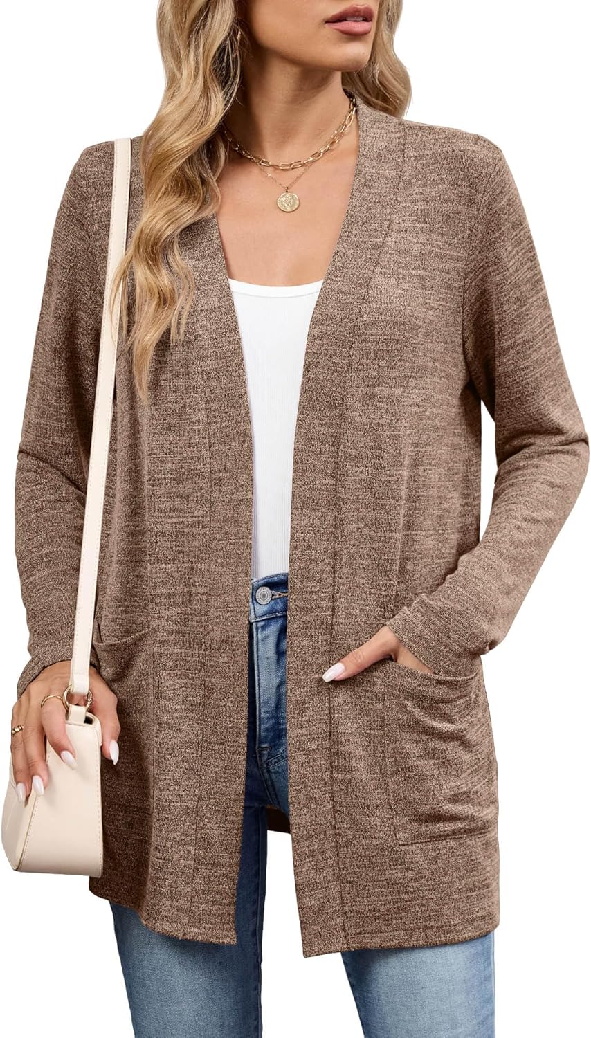 DEARCASE Women's Long Sleeve Open Front Cardigan Lightweight Casual Loose Fit Bolero Sweater with Pockets