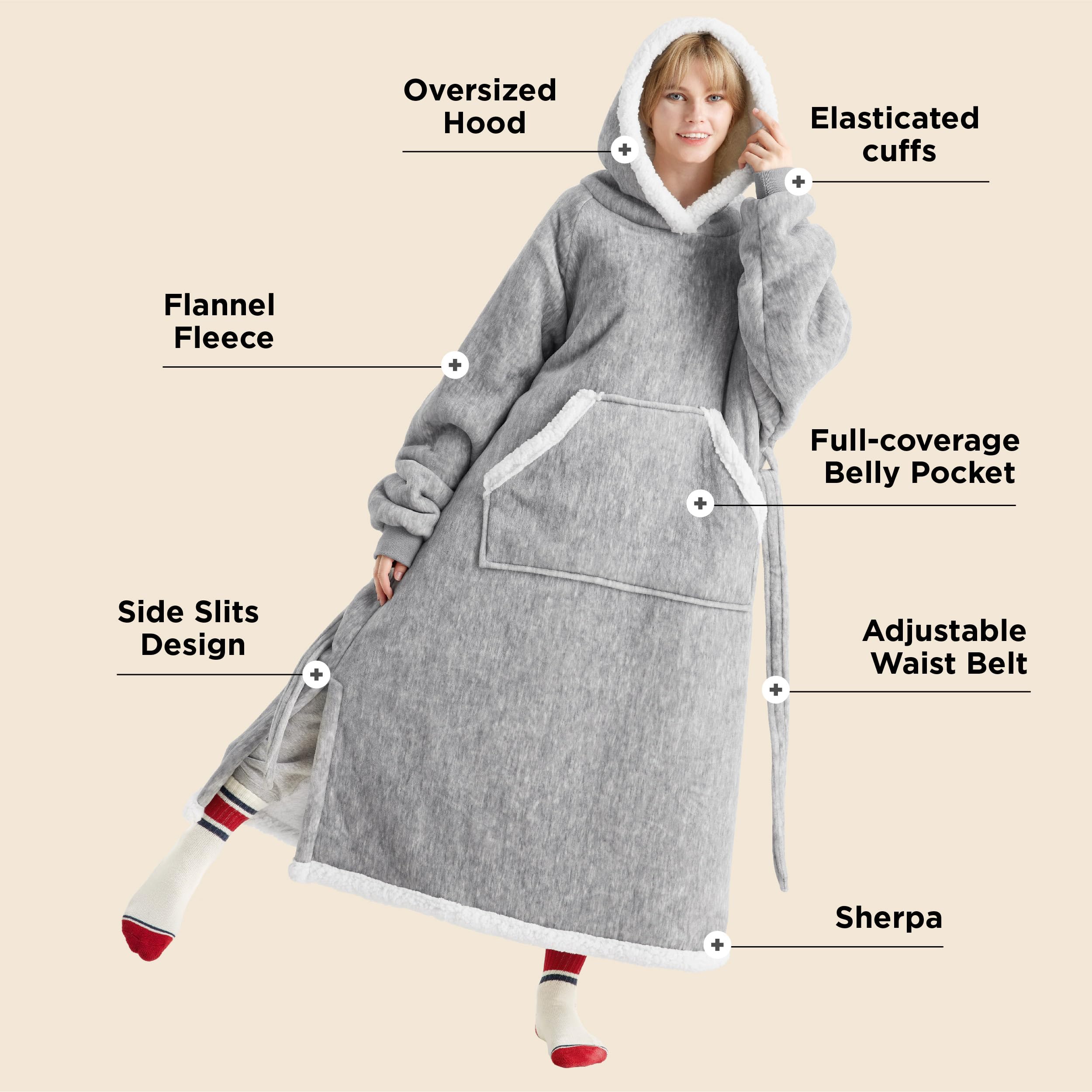 Hug Sleep Pod Adult Bedsure Wearable Blanket Hoodie Sherpa-Lined