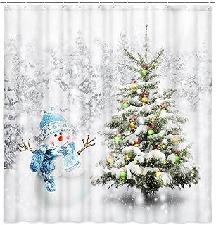 Christmas Shower Curtain, Winter Shower Curtain Set, Cute Bathroom Shower Curtain Sets, Snowman Christmas Tree Shower Curtains, Bathroom Curtains Shower Set Bathroom Decor 72"X72"