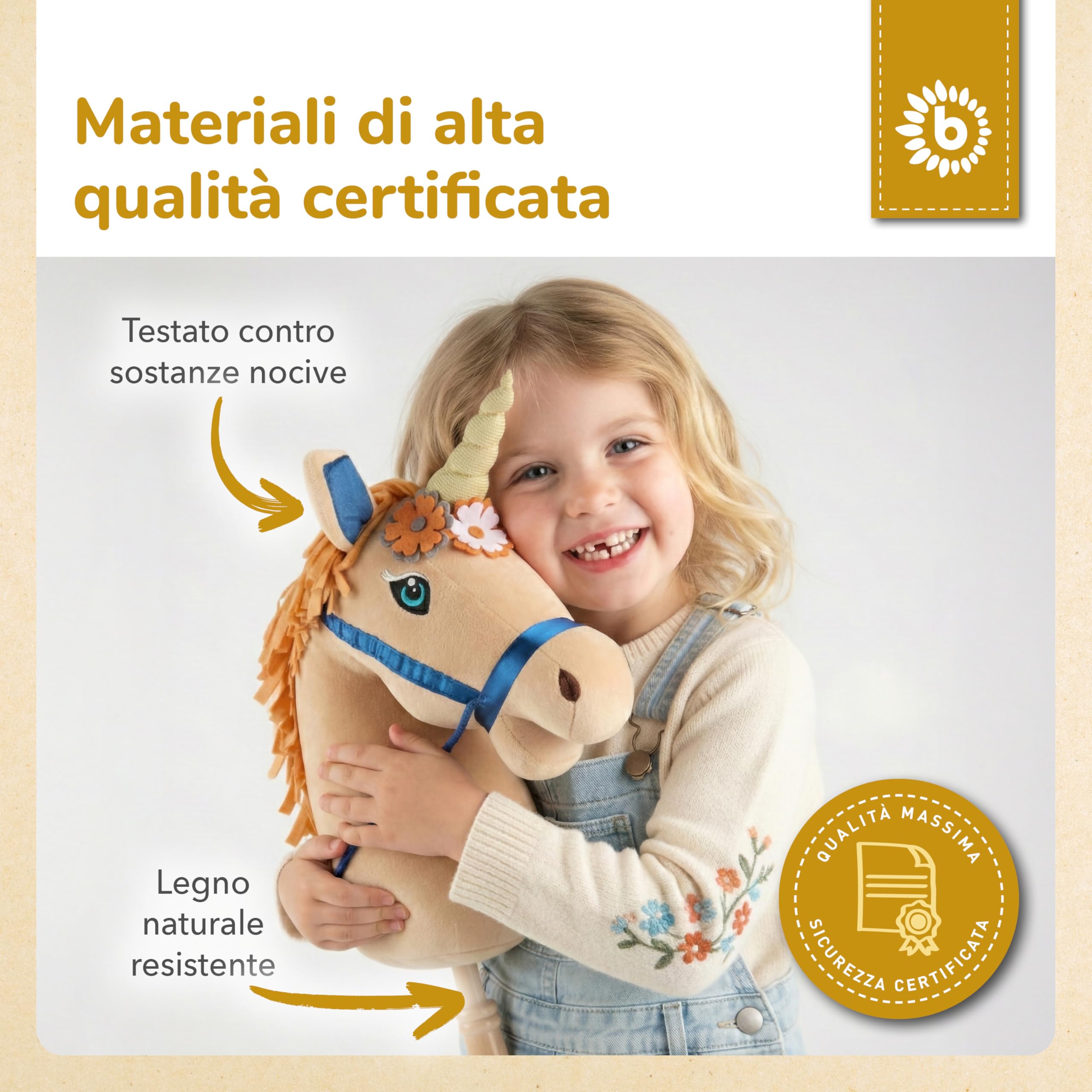Bieco Cavallo a Spina Unicorno Magic | Cavallo Cavalcabile per Bambini | Hobby Horse Realistico Testa di Cavallo con Bastone Giochi Bambini 1 Anno Femmina Regalo 1 Anno Cavallino interattivo Bambina
