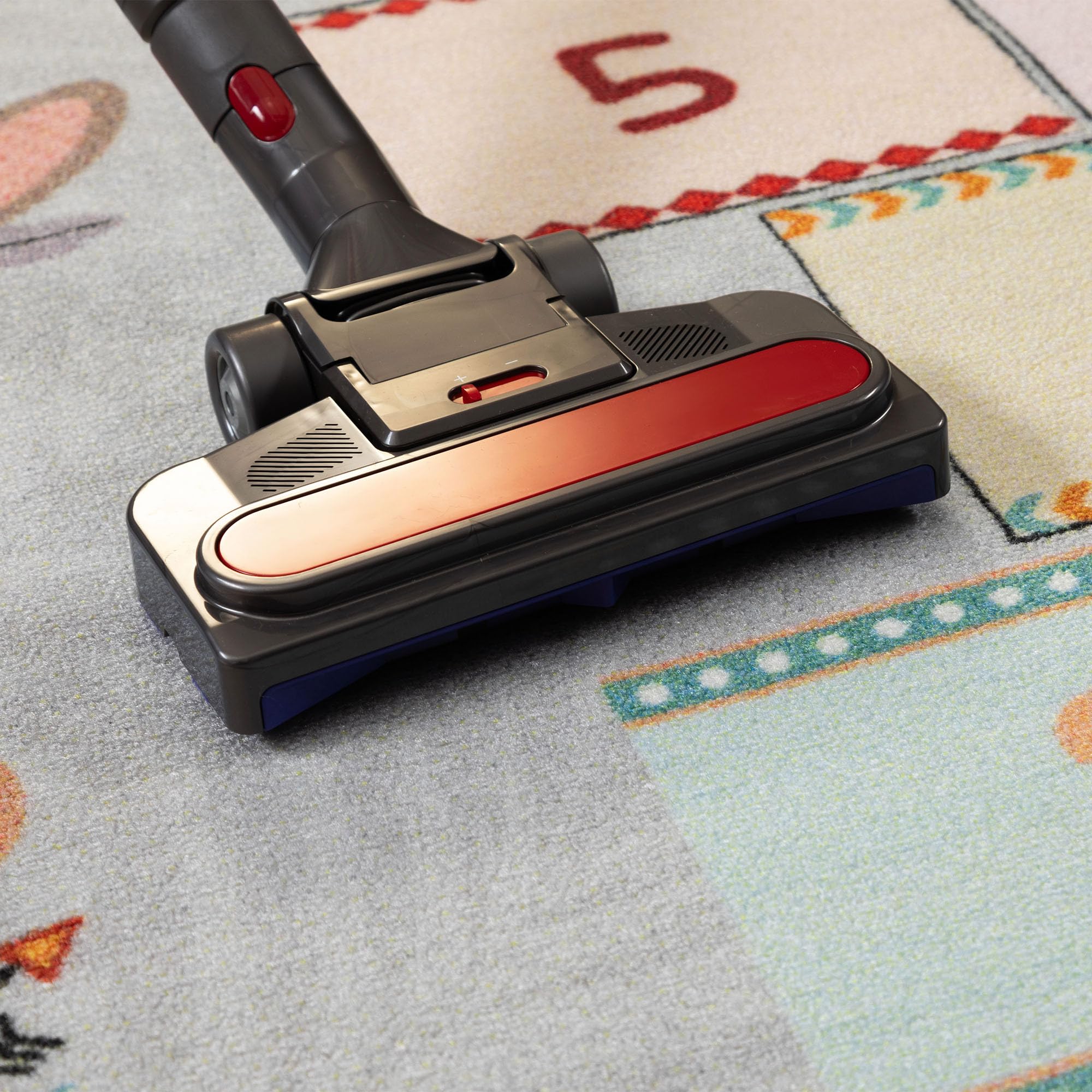 Carpettex Kinderteppich rutschfest | Himmel und Hölle Design 140 x 200 cm | Kein Abwurf | Kurzflor und Waschbarer Spielteppich für Kinderzimmer für Mädchen und Jungen | Grau, Zahlen, Löwe, Bar