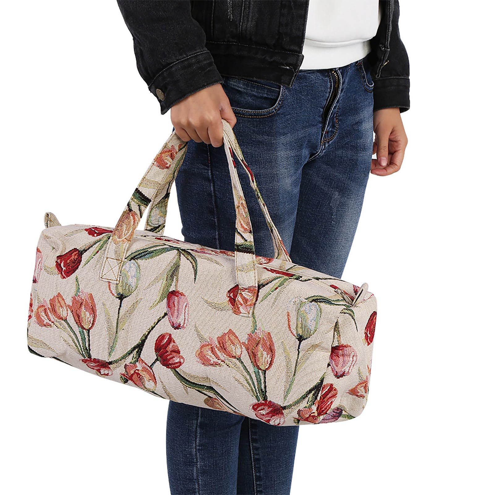 Gegong Borsa portaoggetti fatta a mano per ferri da maglia, in tessuto jacquard con fiori viola, rosa, per trucco, scrivania, viaggi, camera da letto, soggiorno (rosa jacquard)