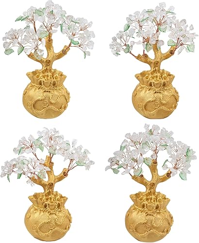 Miniatura 8 de mookaitedecor Árbol de dinero de cristal de cuarzo rosa con base de bolsa de dinero dorada para suerte de riqueza, árbol de Feng Shui, adorno de