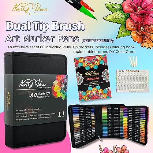 Miniatura 3 de Rotuladores artísticos de doble punta, 80 colores brillantes únicos, tinta a base de agua, punta fina y punta de pincel para amantes de las artes,