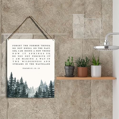 Miniatura 5 de Arte de pared cristiano con texto en inglés "Forget The Former Things Do Not Dwell", letrero colgante de madera con versículo bíblico cristiano,
