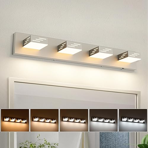 Miniatura 11 de Joosenhouse Lámpara de tocador de baño negra de 3 luces, 5CCT regulable, luces LED de tocador sobre el espejo, 23.6 pulgadas, 24 W, luces de espejo
