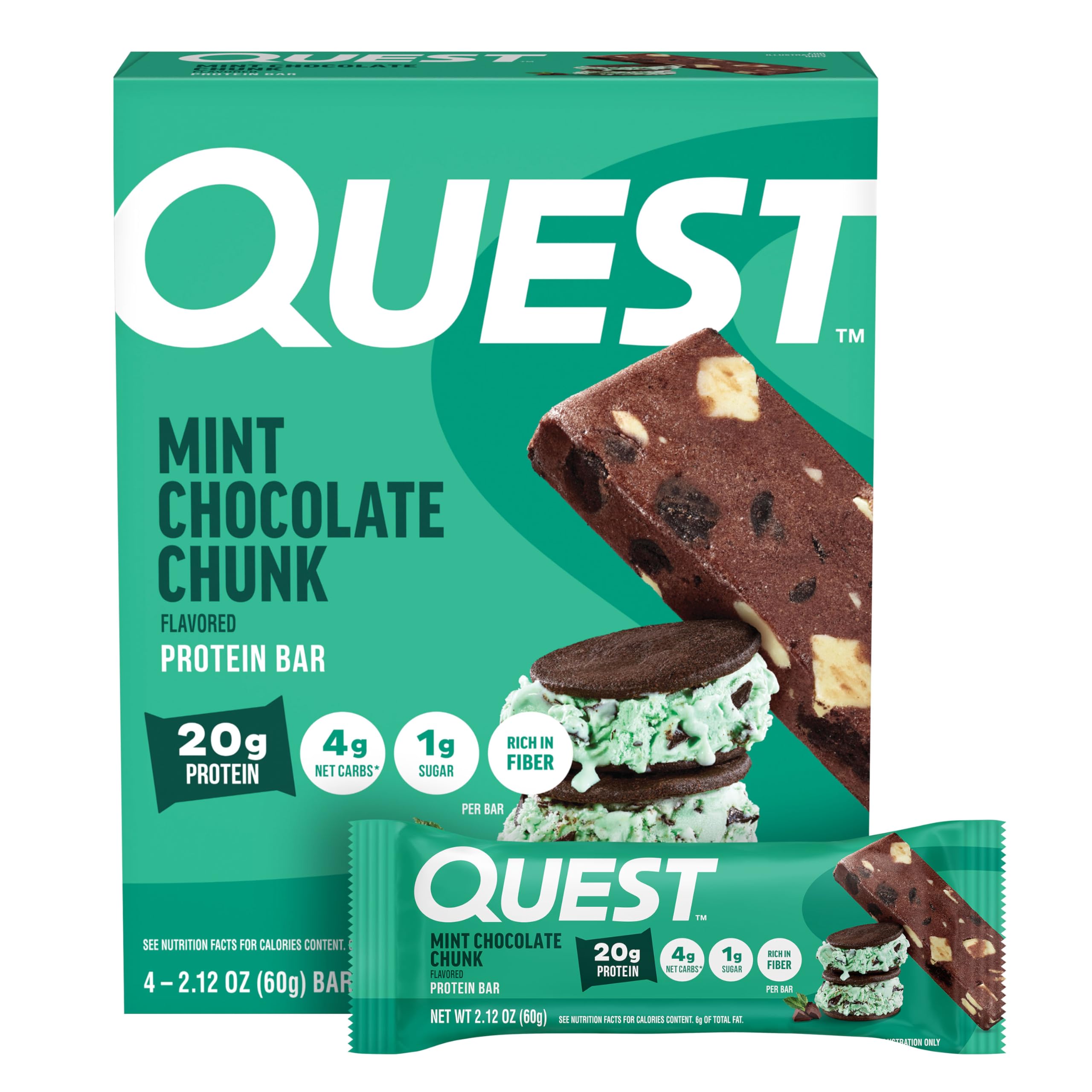 Quest Nutrition Double Chocolate Chunk Protein Bars, 20g Protein Bars, 1g Sugar, 4g Net Carb, Gluten Free, Keto Friendly, 4 Count — Amazon image 26