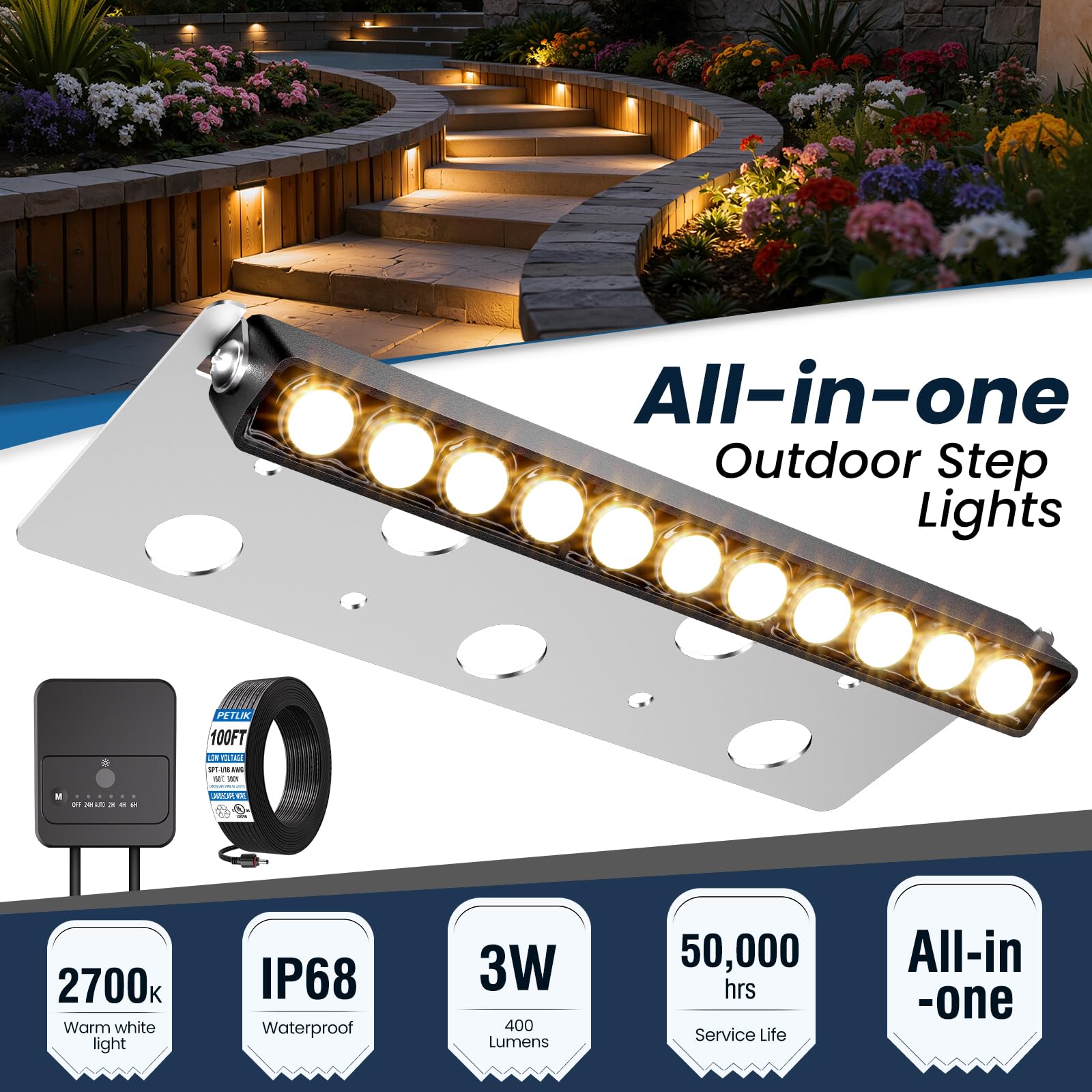 Photo 1 of ZZXX All-in-One Retaining Wall Lights with Transformer, 2700K Step Lights