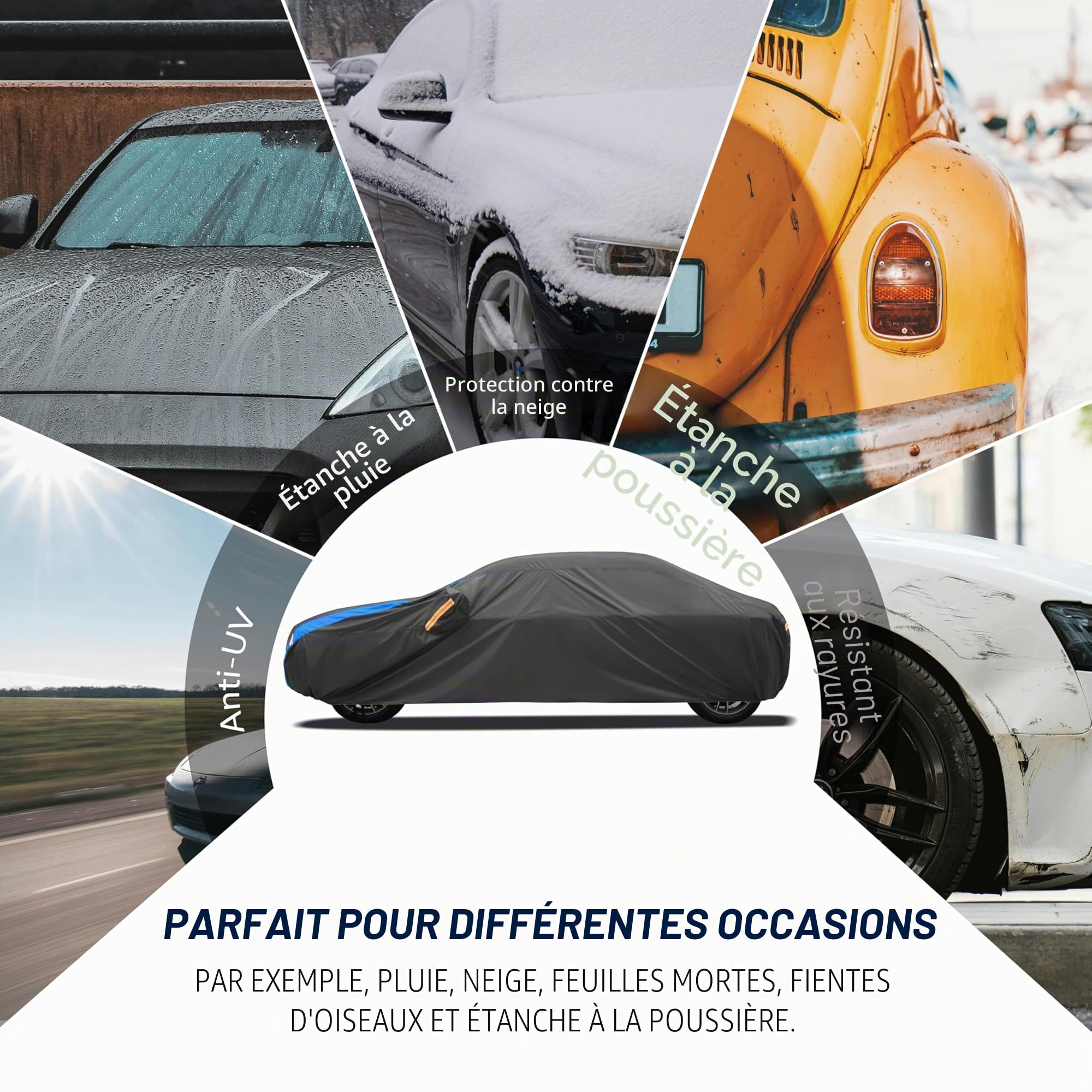 Bâche de voiture imperméable - Pour l'hiver et l'été - Protection contre la poussière, la pluie, le soleil et la poussière - Avec sac de rangement - Pour hayon de 390 à 415 cm