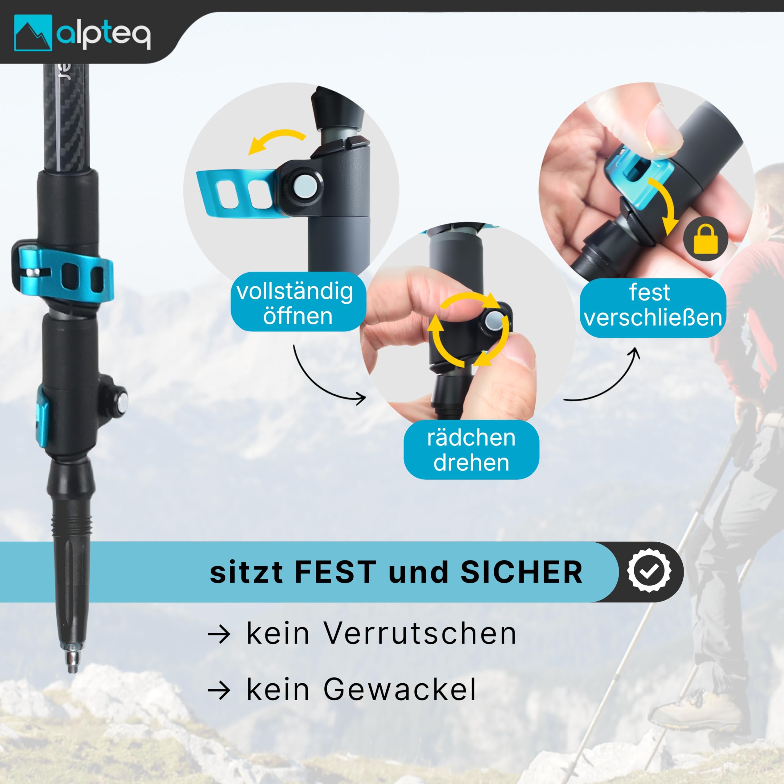 Bâtons de randonnée télescopiques en Carbone - Bâtons de Trekking Ultra légers en Fibre de Carbone et Aluminium pour Femmes, Hommes et Enfants - Réglable de 65 à 135 cm - Bâtons de Marche