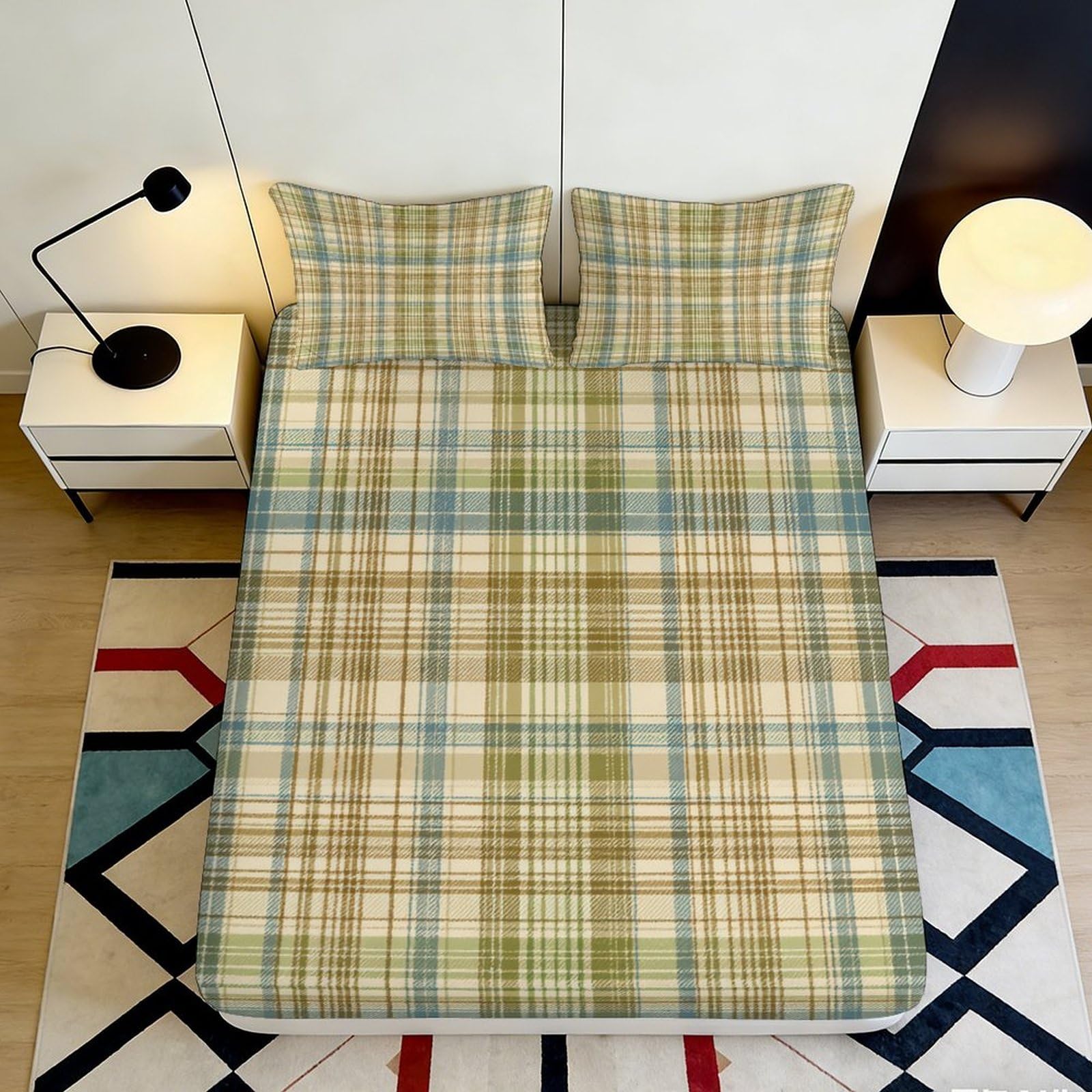 Tjiqhvmrn Style-9 3D Printed Plaid Fitted Sheet Microfiber Deep Pocket Elastic Hem Bedroom Bedding Plaid Mattress Fitted Cover Washable For Adults Youth 90X200x25cm