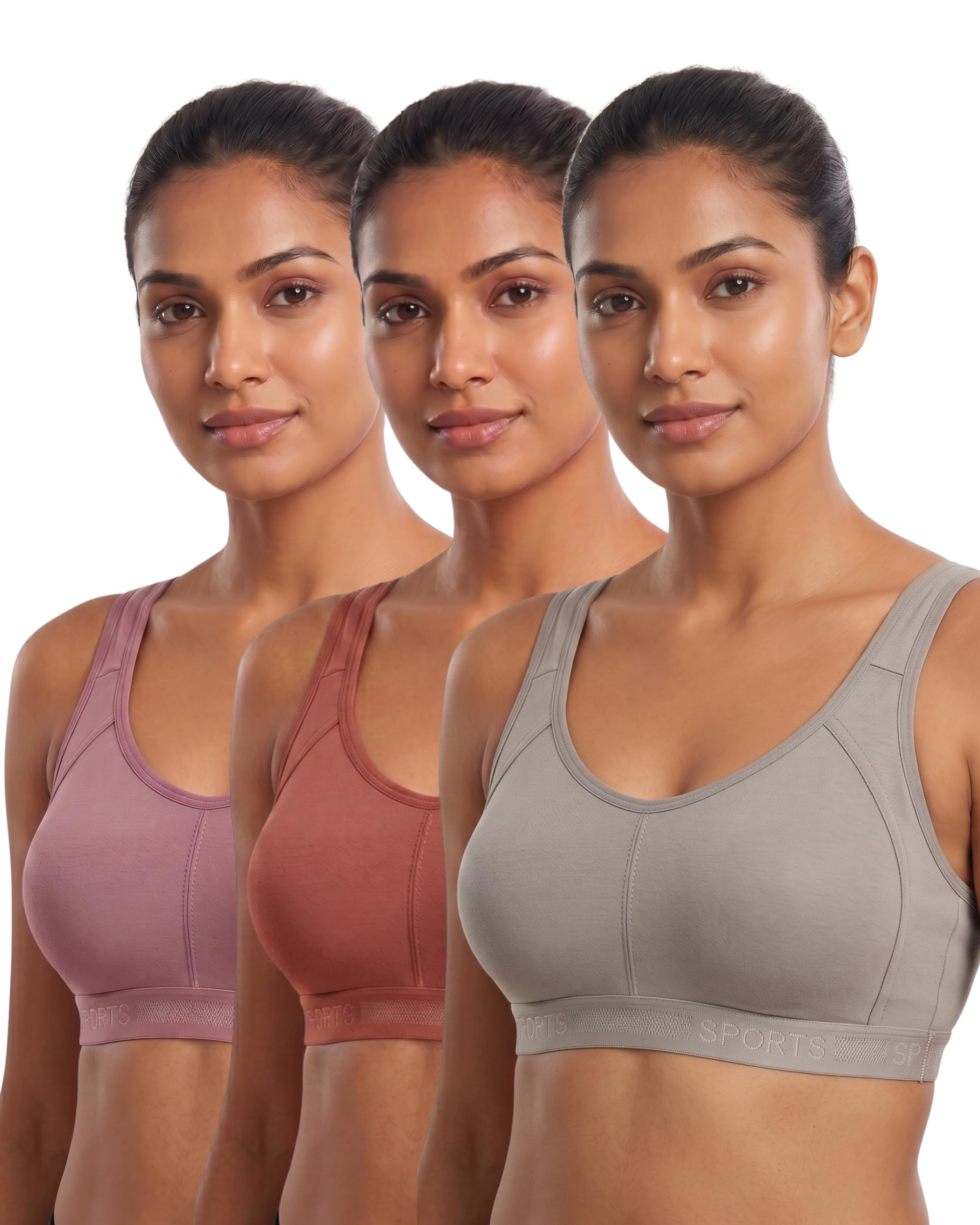 Champ Low Impact Sports Bra for Women | Full Coverage | Non-Padded | Non-Wired | Racerback Gym & Yoga Bra|3 Combo-image-9