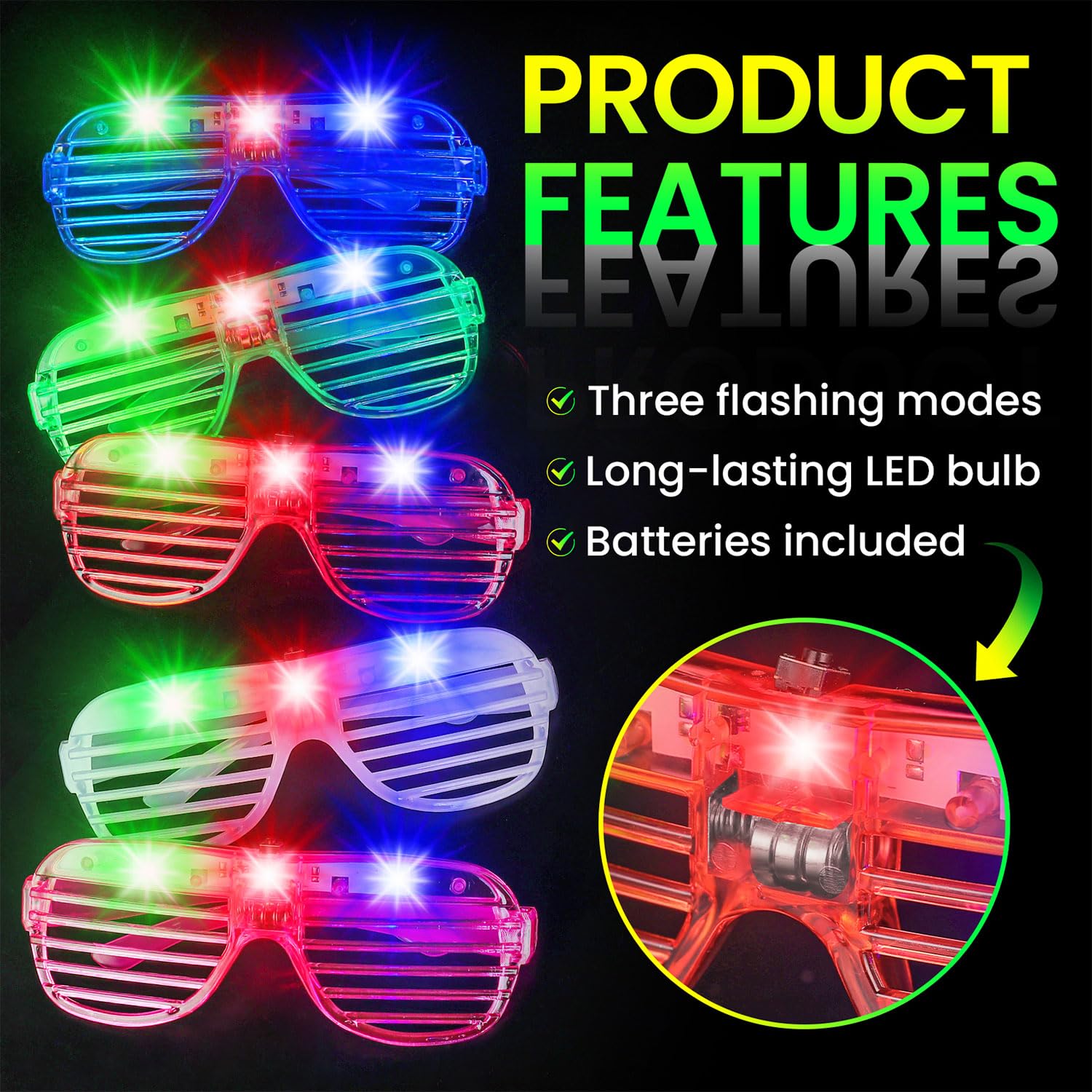 Lot de 30 lunettes lumineuses à LED, 6 couleurs lumineuses, fournitures de fête, lunettes de fête pour adultes, lunettes à obturation phosphorescente pour la Saint-Valentin, le Nouvel An