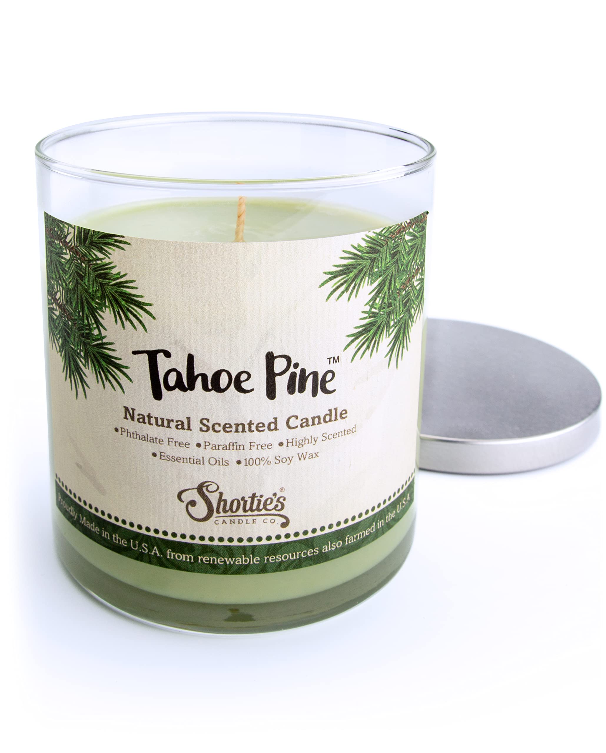 Tahoe Pine Scented Natural Soy Candle, Essential Fragrance Oils, 100% Soy, Phthalate & Paraben Free, Clean Burning, 9 Oz.