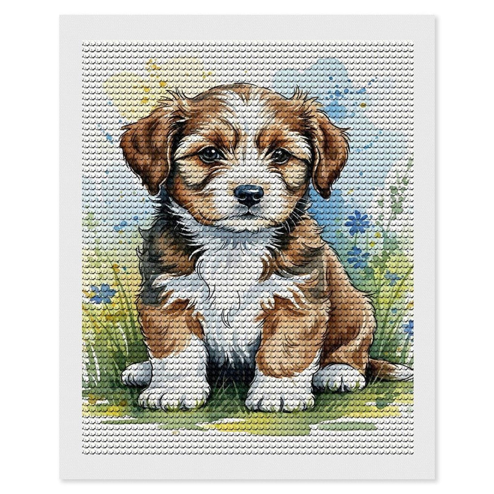 Junmoney Watercolor Puppy in A Field Diamond Art Canvas 16"x20", Easy to Follow Symbols, Finish and Display, Fun Craft Experience, Aesthetic Room Decor