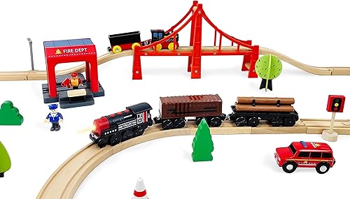 Miniatura 7 de Tren motorizado para pista de madera, juego de 3 piezas de juguete de tren para niños de 3, 4, 5 años, tren a batería compatible con Thomas &
