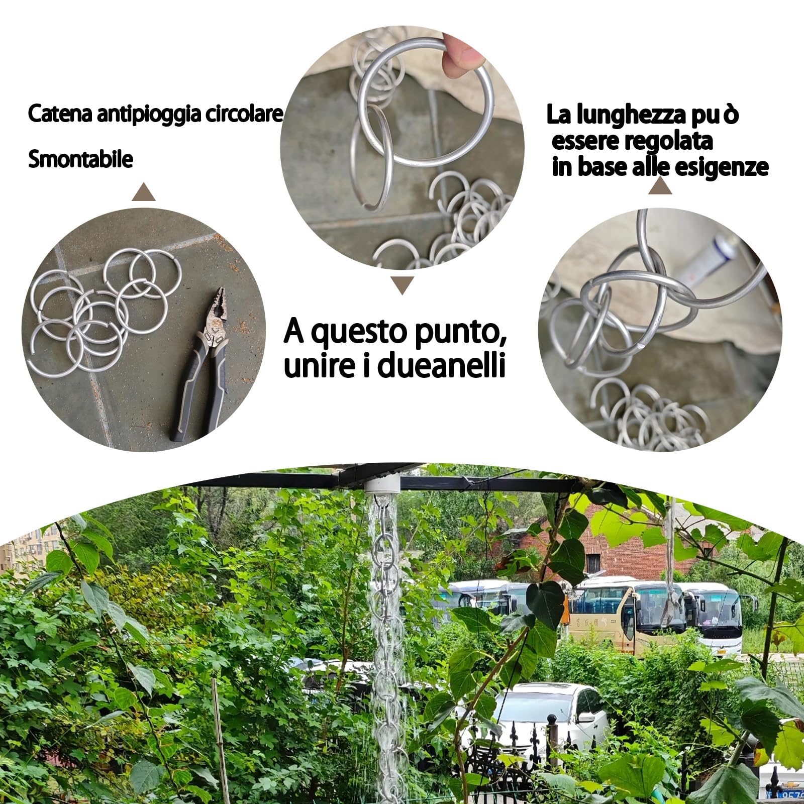 Catene da Pioggia,Decorativo Piovosità,Catena per Acqua piovana, Decorazione per Casa e Giardino,per Grondaia di Ville,(Size : 2.4m (7.8ft))