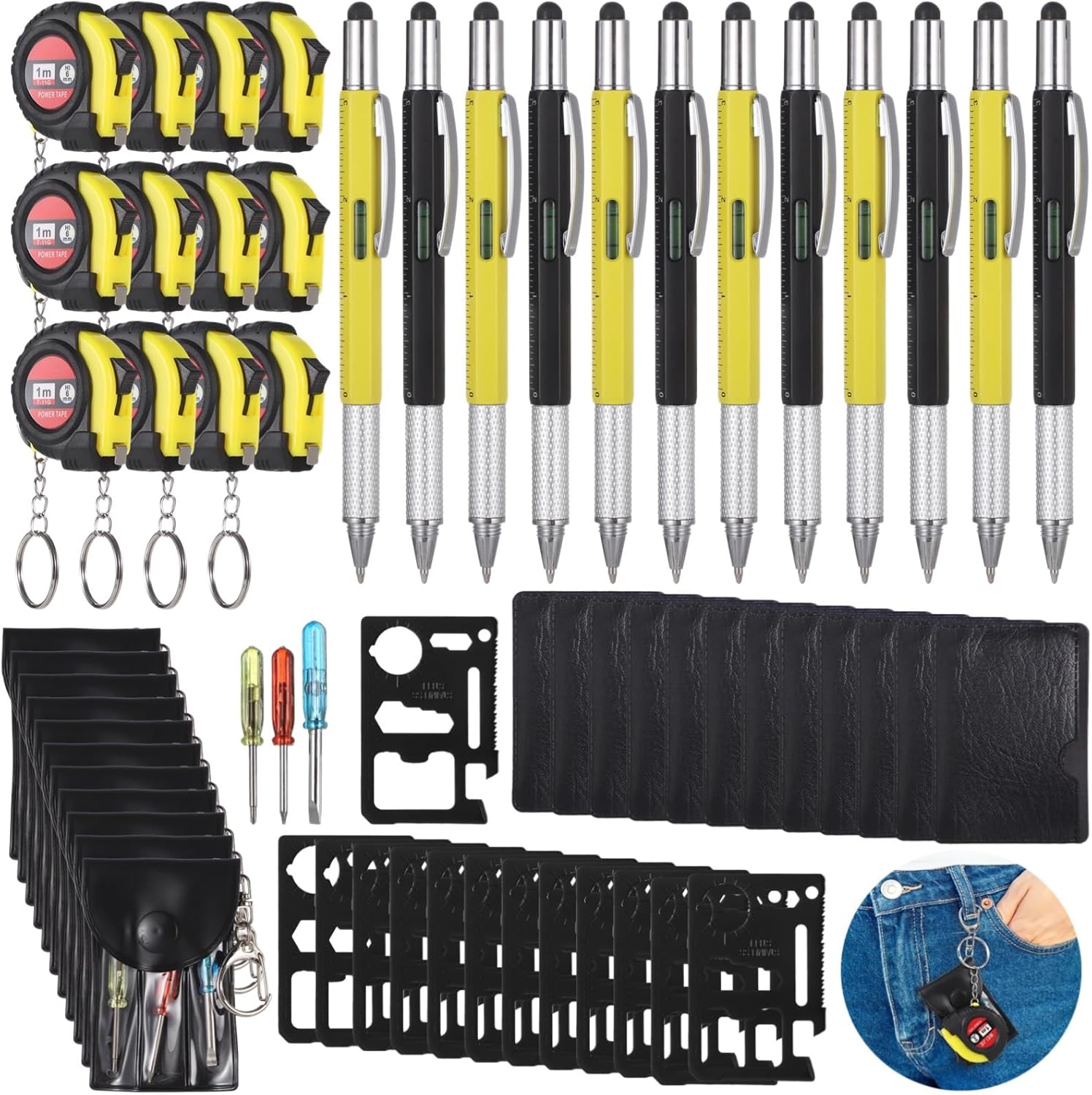 48 PCS Mini Tape Measure Screwdriver Keychain Set, Multitool Pen Card Tool Measuring Keychains, Bulk Gifts for Adults, Party Favors for Men Dad (48PCS)
