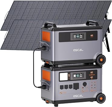 OSCAL 6000W9000W Peak Portable Solar Power Station with 2 * 500W Solar Panels, 3600Wh LiFePO4 Battery with 3600Wh Expansion Battery Pack, 2400W Solar Charging Generator for Camping, Home, Emergency