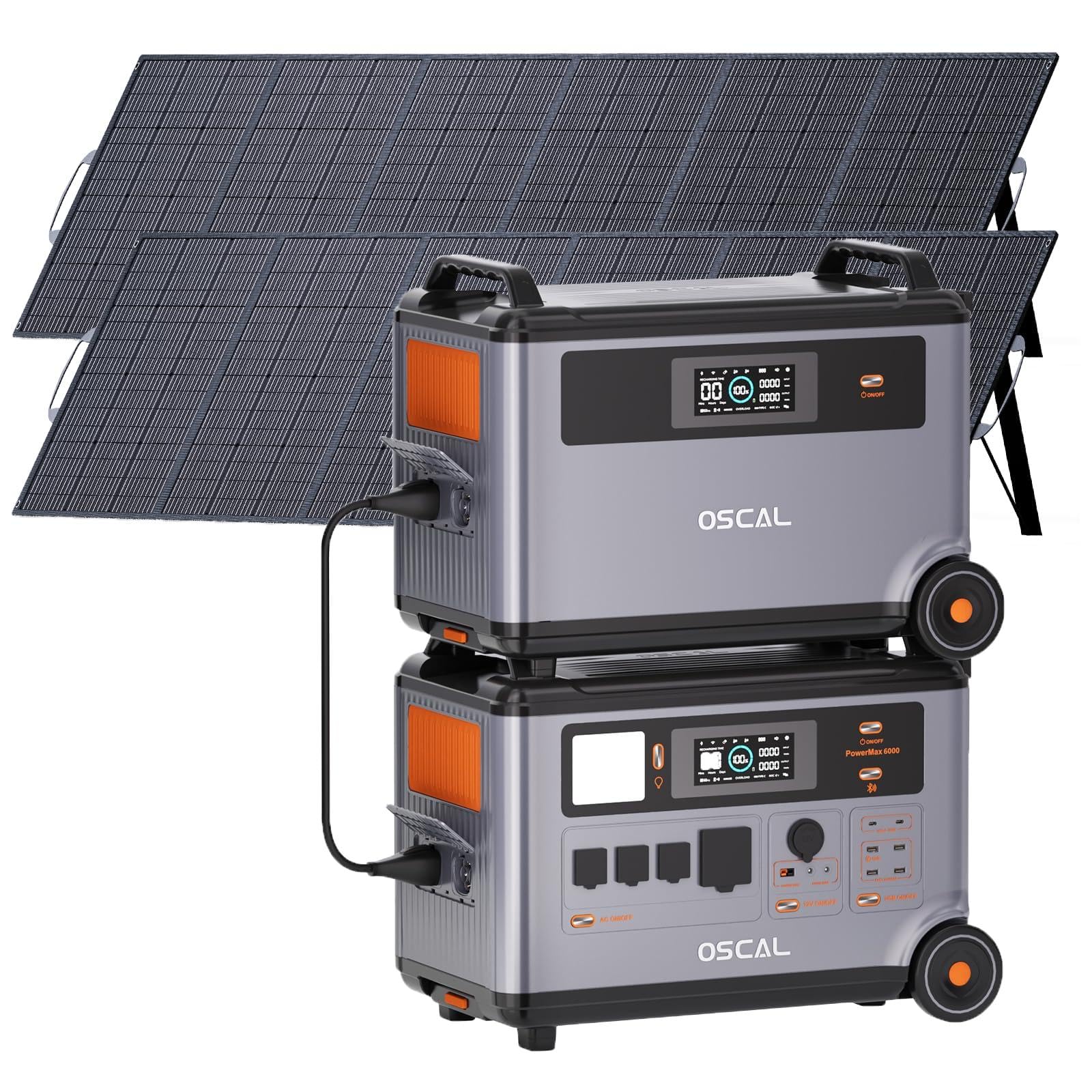 OSCAL 6000W 9000W Peak Portable Solar Power Station with 2 500W Solar Panels 3600Wh LiFePO4 Battery with 3600Wh