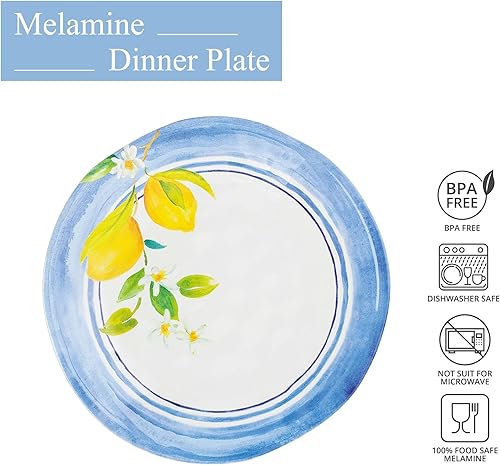 Miniatura 2 de UP ware Lovely Lemons - Juego de platos llanos de melamina, platos redondos para plato principal, pasta y ensalada, sin BPA, aptos para Limones