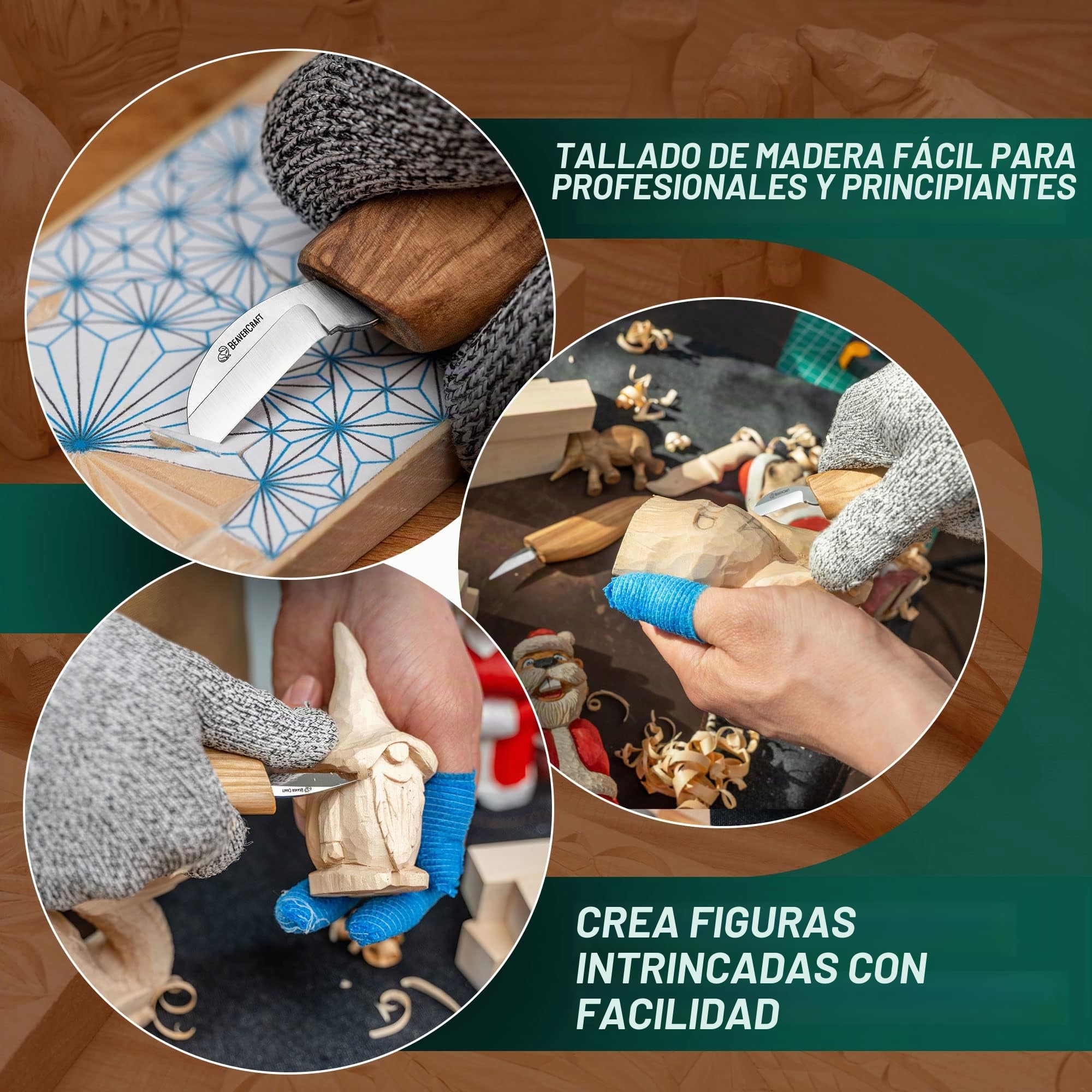 BeaverCraft Juego de Tallado en Madera para Niños y Principiantes S16 – Cuchillos para Tallar, Cuchillo Sloyd, Cuchillo de Detalle, Bloques de Tilo – Kit de Herramientas para Tallar Madera