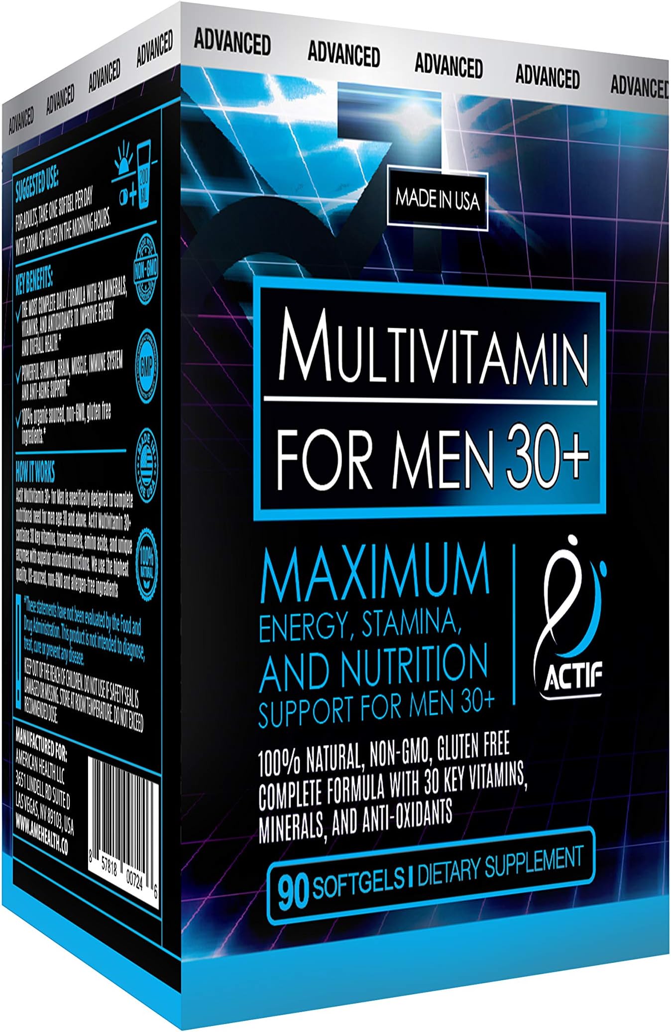 Organic Multivitamin for Men Age 30+ with 30 Organic Vitamins and Organic Herbs, Non-GMO, Made in USA, 90 Count