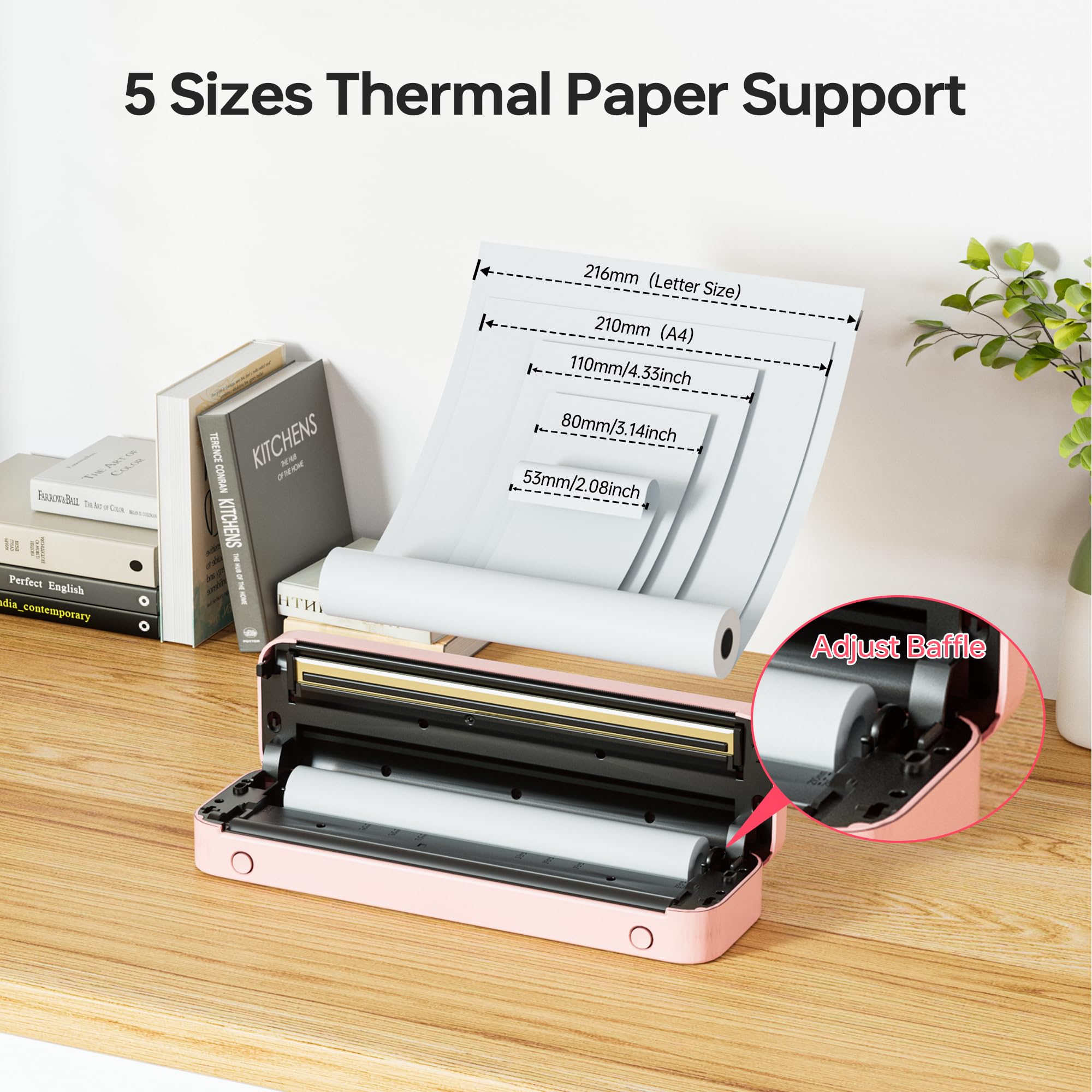 Phomemo Mobiler Drucker A4 für Unterwegs, M832 Bluetooth Tragbarer Drucker Unterstützen 210x297mm A4 Thermopapier, Mini Drucker Kompatibel mit Android und iOS für Phone & Laptop, Rosa