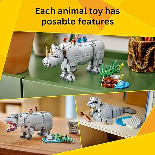 Miniatura 4 de LEGO Creator 3 en 1 Wild Animals Majestic Rinoceronte con pájaros Juguetes de construcción para niños - Juguetes de simulación Safari para niñas y
