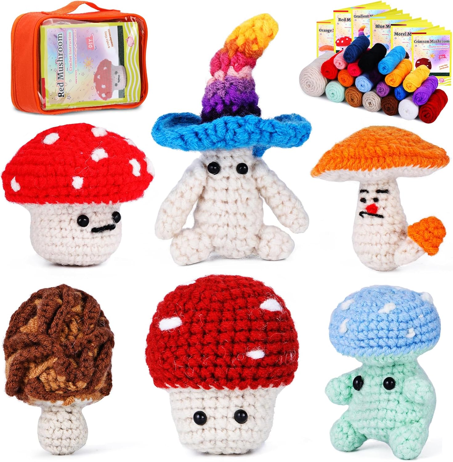 Kollase Beginner Crochet Kit for Adults, Complete Crochet Kit with Step-by-Step Instructions and Video Tutorials, Crochet Starter Kit, Crochet Tools and Supplies, 6 Pack Cute Mushrooms Kollase Beginner Crochet Kit for Adults, Complete Crochet Kit with Step-by-Step Instructions and Video Tutorials, Crochet Starter Kit, Crochet Tools and Supplies, 6 Pack Cute Mushrooms