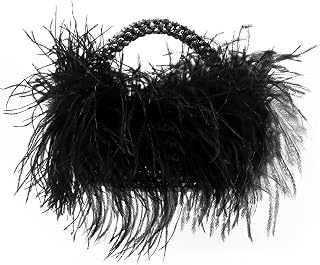 Miuco Handmade Real Ostrich Feather Beaded Evening Clutch Bag for Women - Luxurious Party Purse