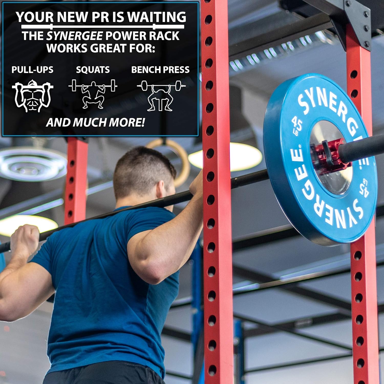 Synergee Power Rack with Pull Up Bar, Safety Straps and J-Cups. Free Standing Steel Workout Rig Squat Cage, Bench Press Rack with Max 750lb Capacity : Sports & Outdoors