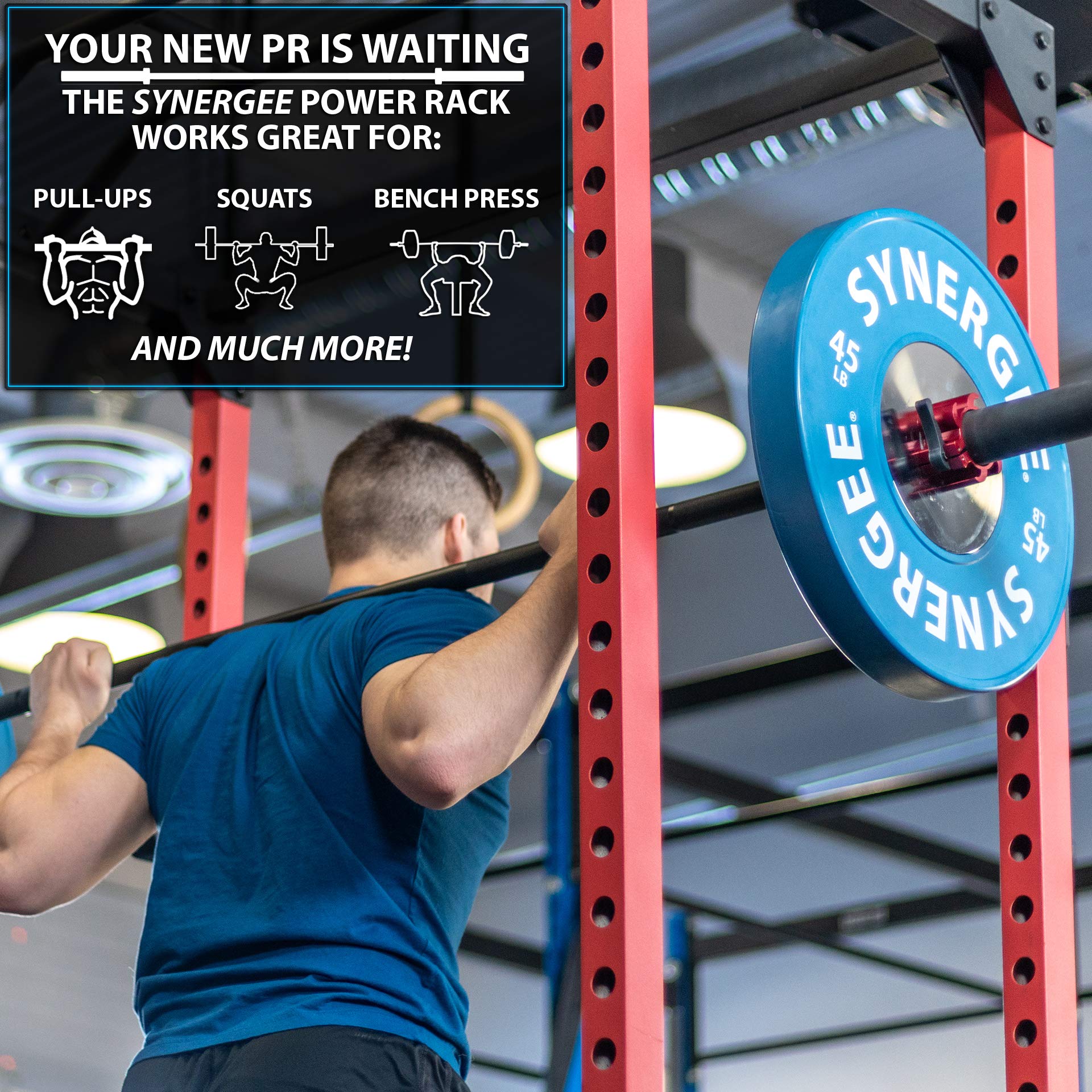 Synergee Power Rack with Pull Up Bar, Safety Straps and JCups. Free