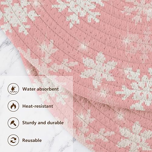 Miniatura 3 de 3 Pcs Microwave Trivet for Hot Pots and Pans 15in Cotton Thread Weave Hot Pads for Instant Pot Kitchen Decor White Snowflakes Glitter Pink