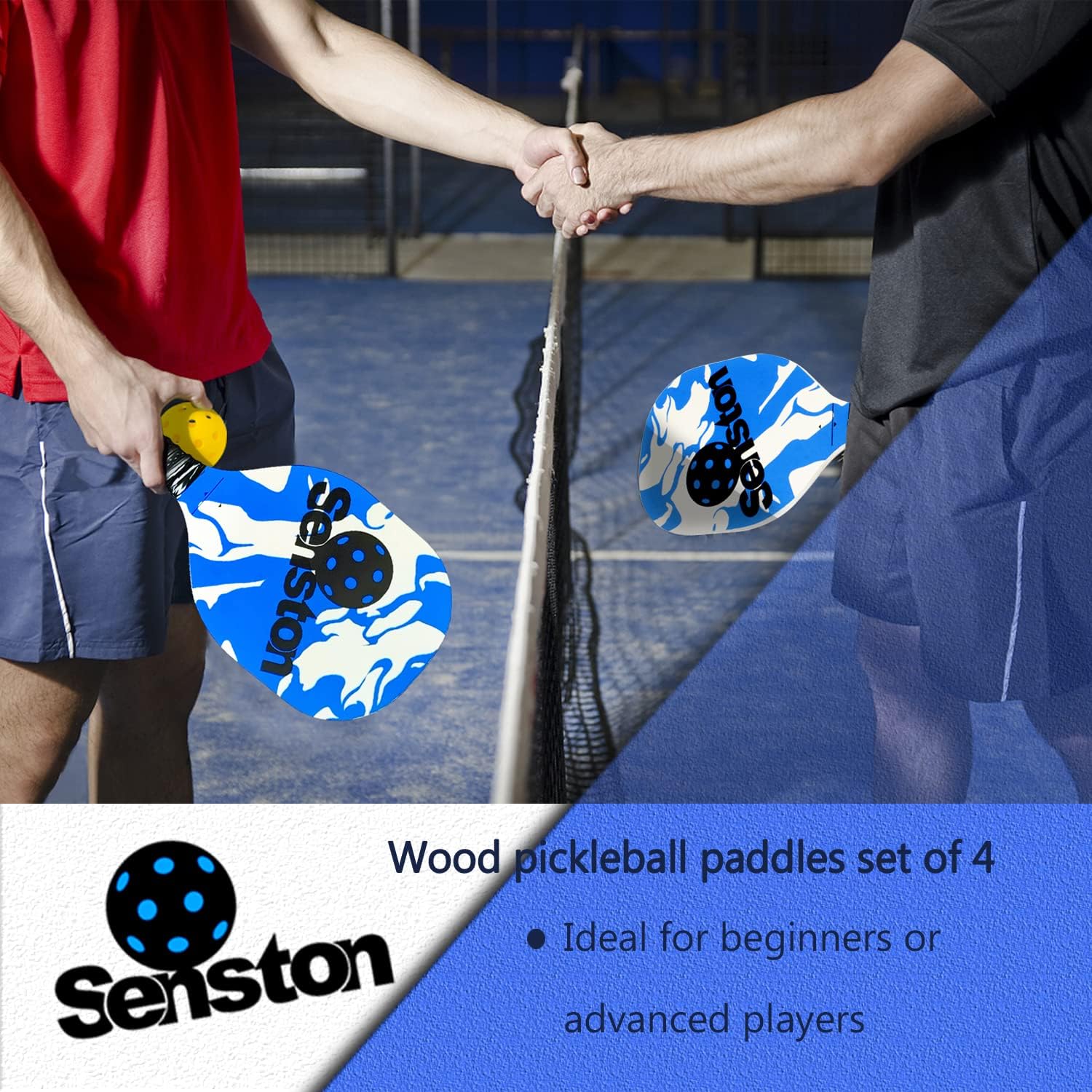 Senston Graphite Pickleball Paddles 4 Pack - Premium Graphite Carbon Fiber Face/Polymer Honeycomb Core Pickleball Paddles Set of 4 Pickleball Paddles Pro; 4 Outdoor Balls; 4 Grips; 2 Racket Covers