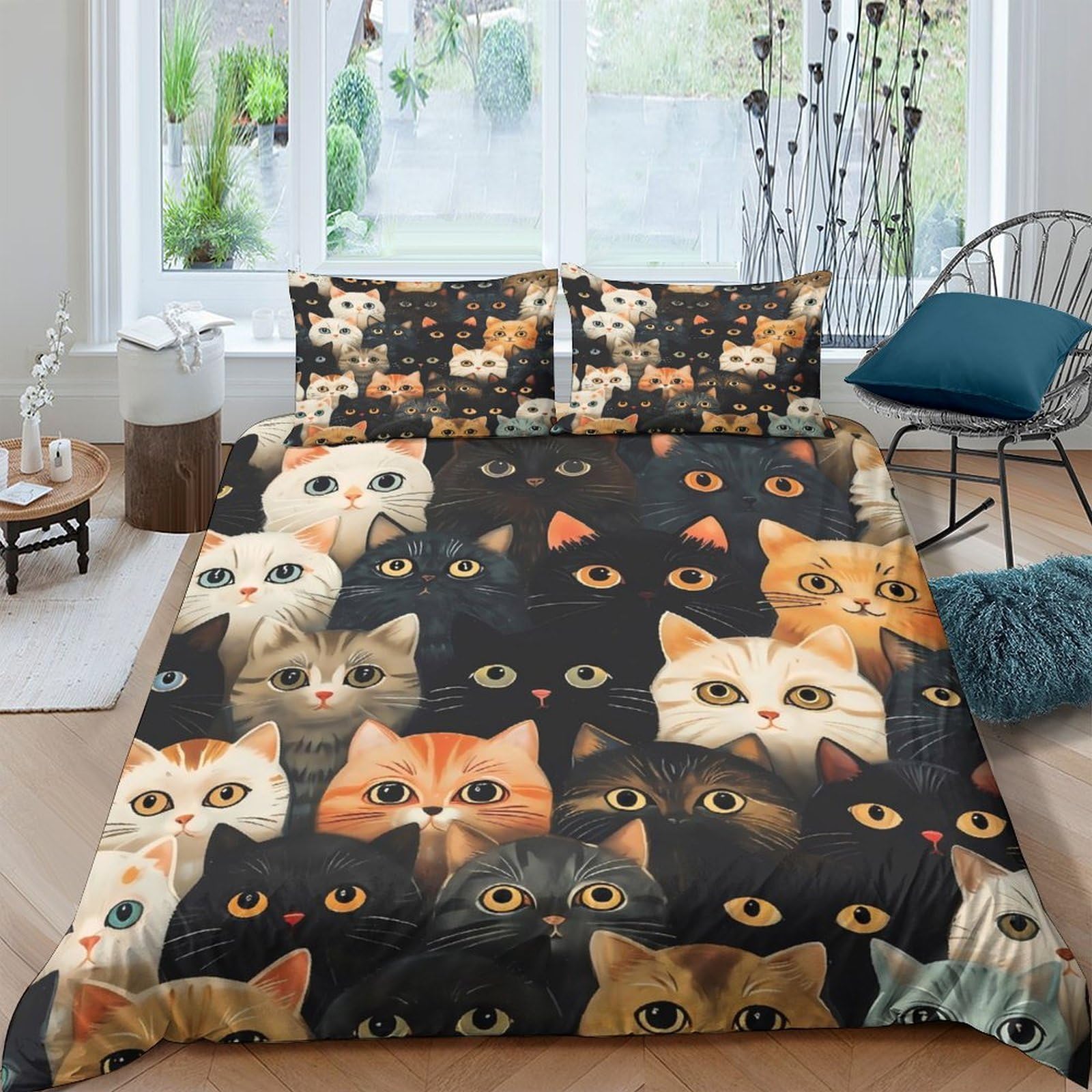 Ctjqhvkz Style-4 3D Printed Cat Faces Fitted Sheet Microfiber Soft Animal Pattern Bed Cover For Bedroom Guest Room Decor Single（135X200cm）