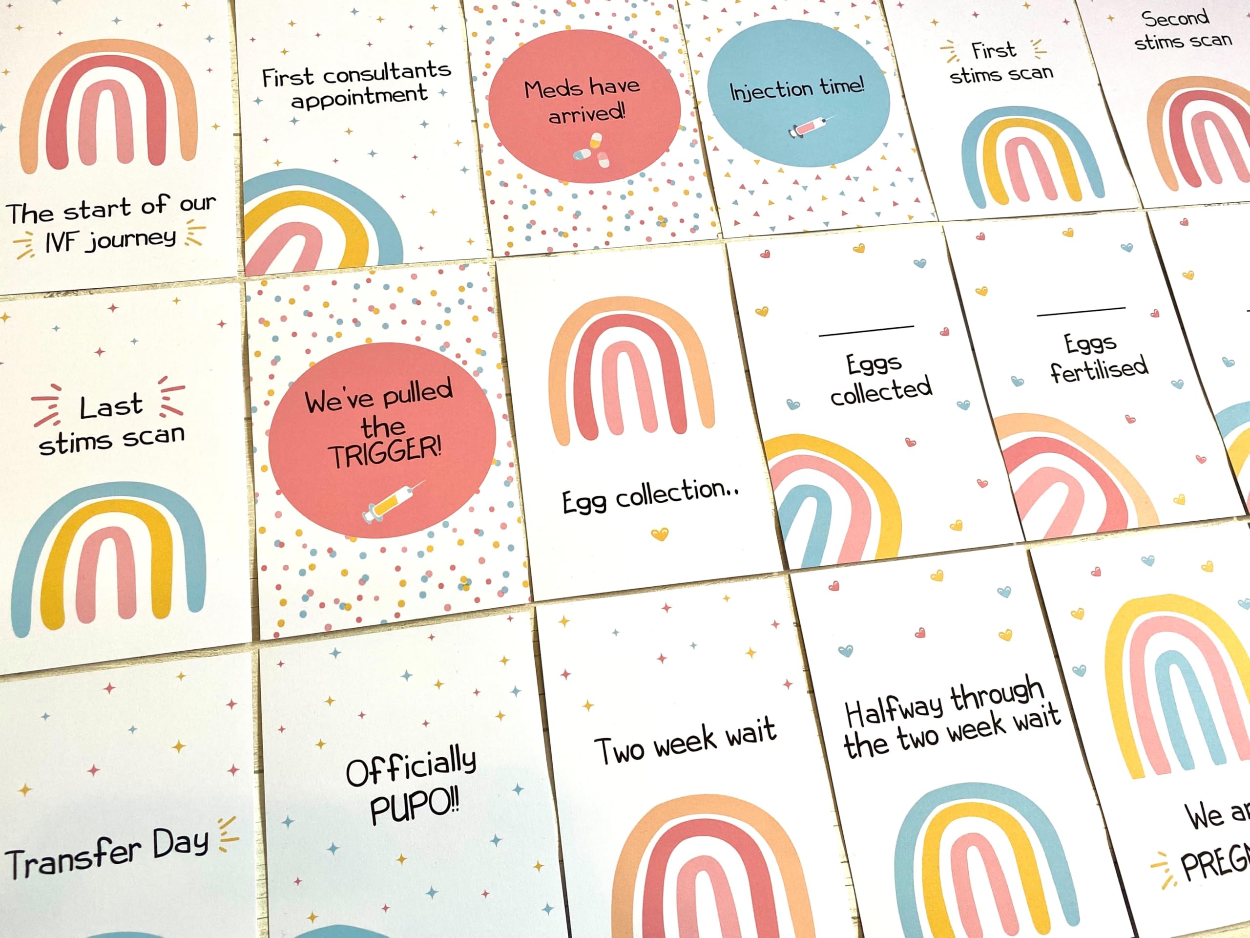 FenleyDesigns Bright Rainbow IVF IUI Milestone Cards, SMBC Option Available, Fertility Gift, Journey Cards